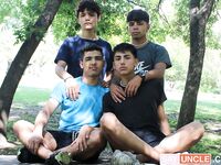 Gay boys have doggystyle anal sex while standing in a wild