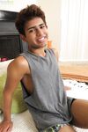 Skinny twink Alex Steller strips naked & jerks his big dick