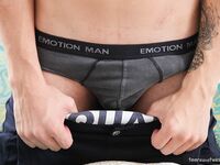 Cute redheaded twink Kay strokes his hard boner and fingers