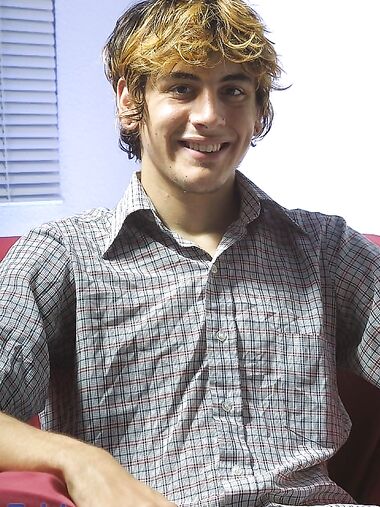 Hot twink Andrew D strips naked & jerks his small dick