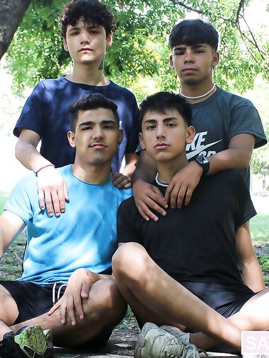 Gay boys have doggystyle anal sex while standing in a wild