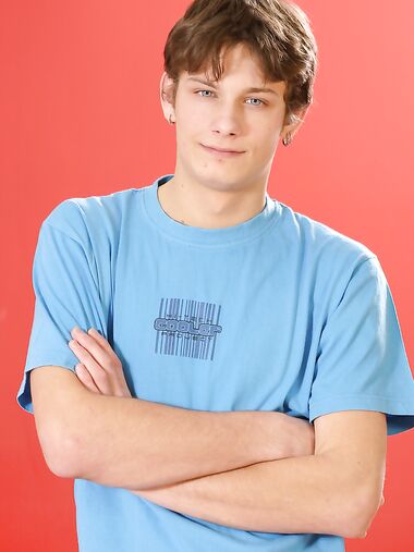 Gay brunette Jakub playing with his hard nipples and big