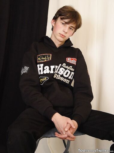 Barely legal gay brunette Thomas strips naked & plays with