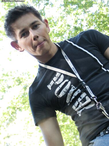 Horny gay college boy Piotr stripping and masturbating in